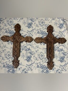 Hand-Carved‎ Wooden Wall Cross - Brown
